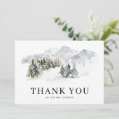 Waterverf Snowy Forest Woodland Winter Wedding Bedankkaart (Staand voorkant)