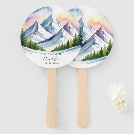 Waterverf Snowy Mountain Landscape Wedding Handwaaier (Voorkant en achterkant)