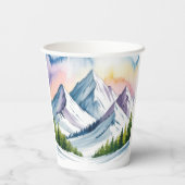 Waterverf Snowy Mountain Landscape Wedding Papieren Bekers (Achterkant)