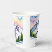 Waterverf Snowy Mountain Landscape Wedding Papieren Bekers (Rechts)