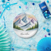 Waterverf Snowy Mountain Landscape Wedding Papieren Bordje (Feest)