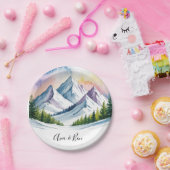 Waterverf Snowy Mountain Landscape Wedding Papieren Bordje (Feest)