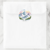 Waterverf Snowy Mountain Landscape Wedding Ronde Sticker (Tas)