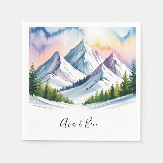 Waterverf Snowy Mountain Landscape Wedding Servet (Voorkant)