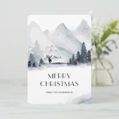 Waterverf Snowy Mountain Stag Vrolijk Kerstfeest Feestdagenkaart (Staand voorkant)