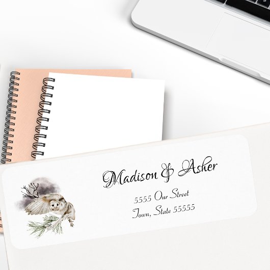 Waterverf Snowy Owl Elegant Woodland Wildlife Art Etiket