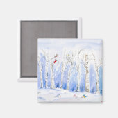 Waterverf Snowy Owl, Song Birds and Birch Trees Magneet (Voorkant / Achterkant)