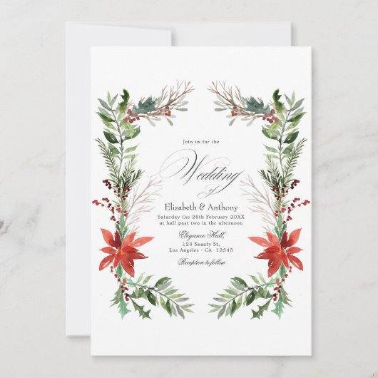 Waterverf Snowy Pine en Spruce Winter Wedding Kaart (Voorkant)