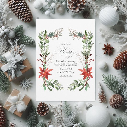 Waterverf Snowy Pine en Spruce Winter Wedding Kaart