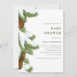 Waterverf Snowy Pine Needles Baby shower Kaart
