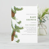 Waterverf Snowy Pine Needles Baby shower Kaart (Staand voorkant)