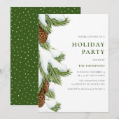 Waterverf Snowy Pine Needles Holiday Party Kaart (Voorkant / Achterkant)