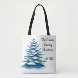 Waterverf Snowy Pine & Wreath 2-zijdige familie Tote Bag