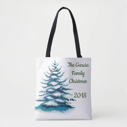 Waterverf Snowy Pine & Wreath 2-zijdige familie Tote Bag (Voorkant)