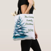 Waterverf Snowy Pine & Wreath 2-zijdige familie Tote Bag (Dichtbij)