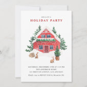 Waterverf Snowy Red Cottage Winterfeest Kaart (Voorkant)