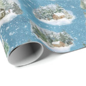 Waterverf Snowy Winter Cabins Forest Kerstmis Cadeaupapier (Rol Hoek)