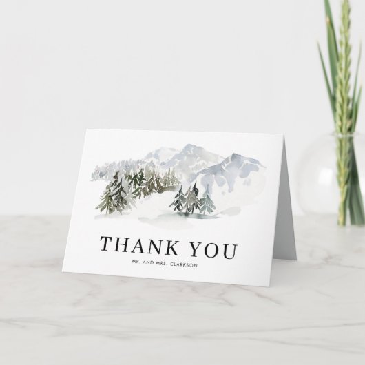 Waterverf Snowy Winter Forest Wedland Bedankkaart (Voorkant)