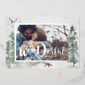 Waterverf Snowy Winter Pine Trees Foto Holiday Folie Uitnodiging (Voorkant)