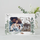 Waterverf Snowy Winter Pine Trees Foto Holiday Folie Uitnodiging (Staand Voorkant)