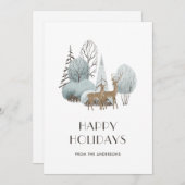 Waterverf Snowy Winter Scene Forest Deer Feestdagenkaart (Voorkant / Achterkant)
