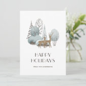 Waterverf Snowy Winter Scene Forest Deer Feestdagenkaart (Staand voorkant)