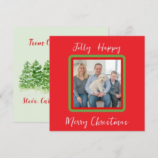 Waterverf Snowy Winter Trees Jolly FOTOKAART Feestdagenkaart (Voorkant / Achterkant)