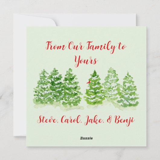 Waterverf Snowy Winter Trees Jolly FOTOKAART Feestdagenkaart (Achterkant)