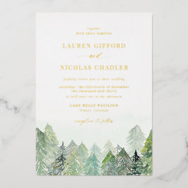 Waterverf Snowy Woodland Winter Wedding Folie Uitnodiging