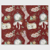 Waterverf Sock/Clock-kerstpatroon Cadeaupapier (Vlak)