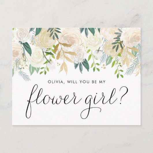 Waterverf Soft Ivory Flowers Be My Bloemenmeisje Uitnodiging Briefkaart (Voorkant)