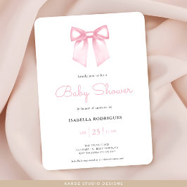 Waterverf Soft Pink Bow Baby shower Uitnodiging