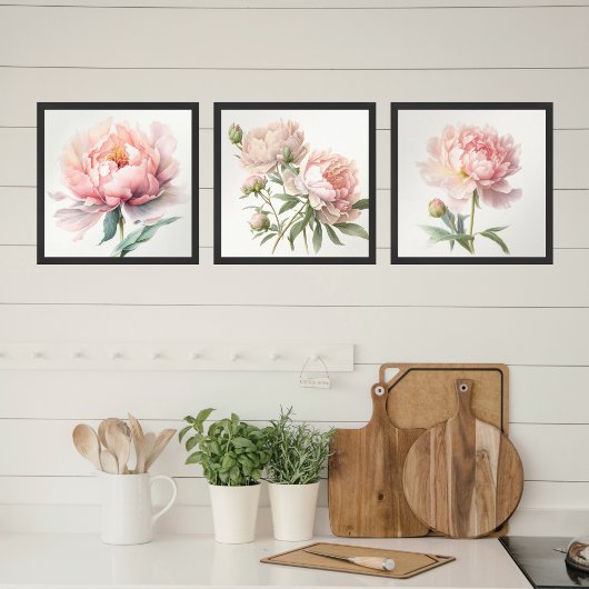 Waterverf Soft Pink Peony op Bloom Square Poster