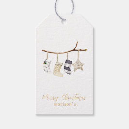 Waterverf sokken voor Kerstmis Napkins Cadeaulabel