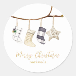 Waterverf sokken voor kerstmis ronde sticker