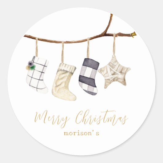 Waterverf sokken voor kerstmis ronde sticker (Voorkant)