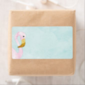 Waterverf Solo Roze Flamingo op het strand Etiket (Insitu)