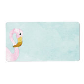 Waterverf Solo Roze Flamingo op het strand Etiket (Voorkant)
