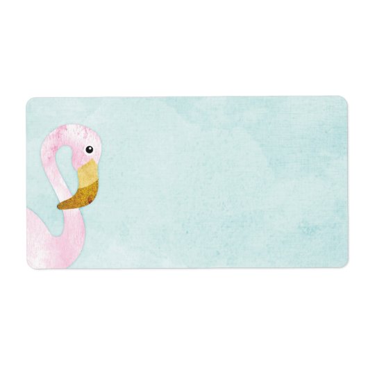 Waterverf Solo Roze Flamingo op het strand Etiket (Voorkant)