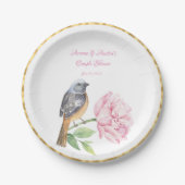 Waterverf Songbird and Roos Couple Shower Papieren Bordje (Voorkant)