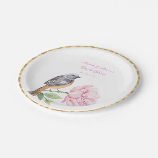 Waterverf Songbird and Roos Couple Shower Papieren Bordje (Gekanteld)