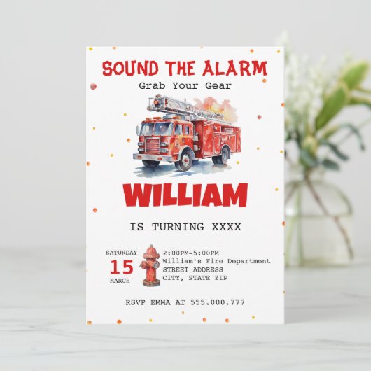 Waterverf Sound the Alarm Fireman Verjaardag Kaart (Staand voorkant)