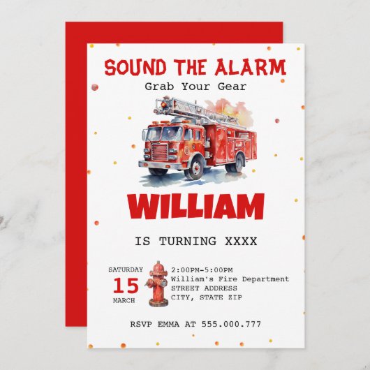 Waterverf Sound the Alarm Fireman Verjaardag Kaart (Voorkant / Achterkant)