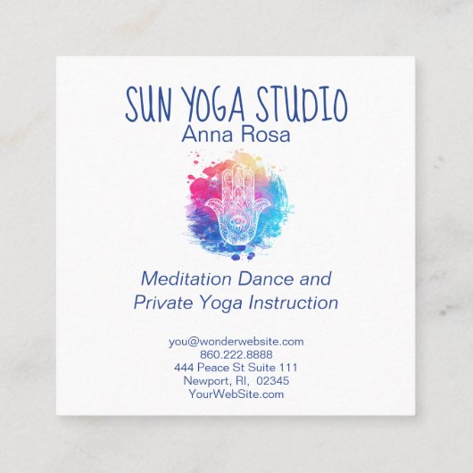 *~* Waterverf Spa Hamsa Hand Yoga Vierkante Visitekaartje (Achterkant)