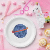 Waterverf "Space Birthday Blue Planet Galaxy" Papieren Bordje (Feest)