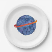 Waterverf "Space Birthday Blue Planet Galaxy" Papieren Bordje (Voorkant)
