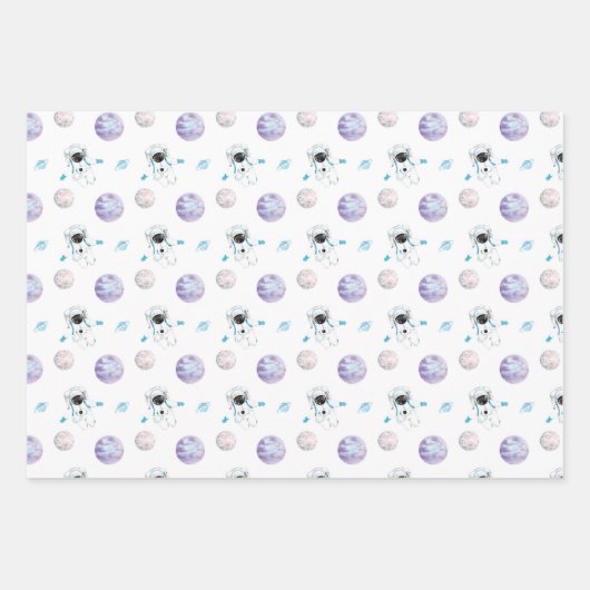Waterverf Space Galaxy Astronaut Inpakpapier Vel (Voorkant 2)