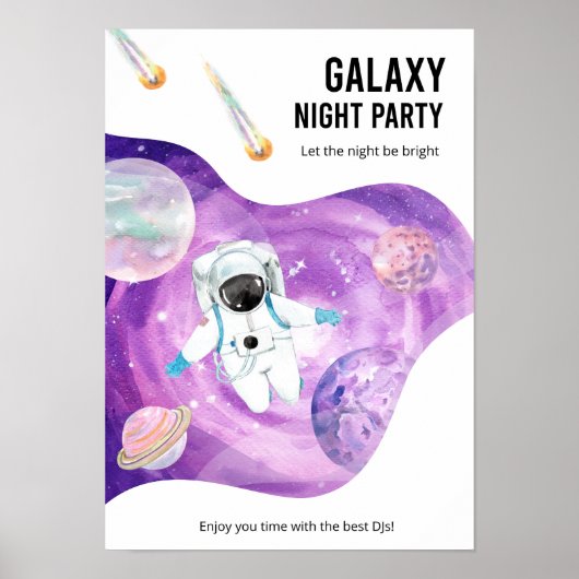 Waterverf Space Galaxy Astronaut Poster (Voorkant)