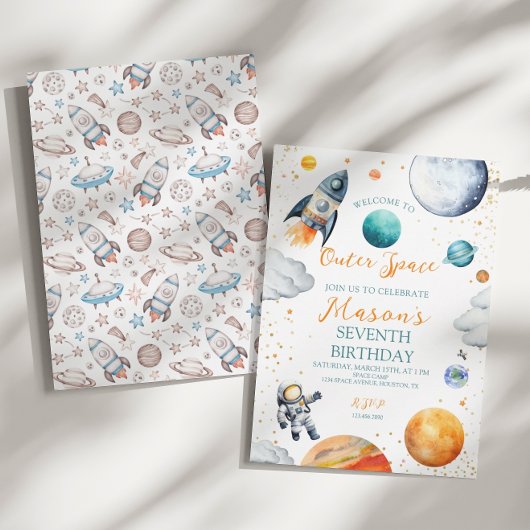 Waterverf Space Galaxy verjaardagsuitnodiging Kaart