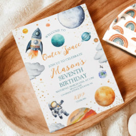 Waterverf Space Galaxy verjaardagsuitnodiging Kaart